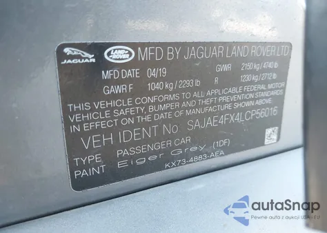 2020 Jaguar Xe S Rwd Automatic z USA, uszkodzony, nr VIN SAJAE4FX4LCP56016